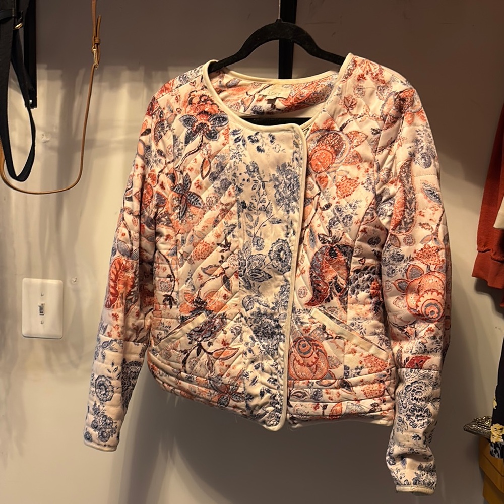 LOFT White and Blue Puffer Jacket